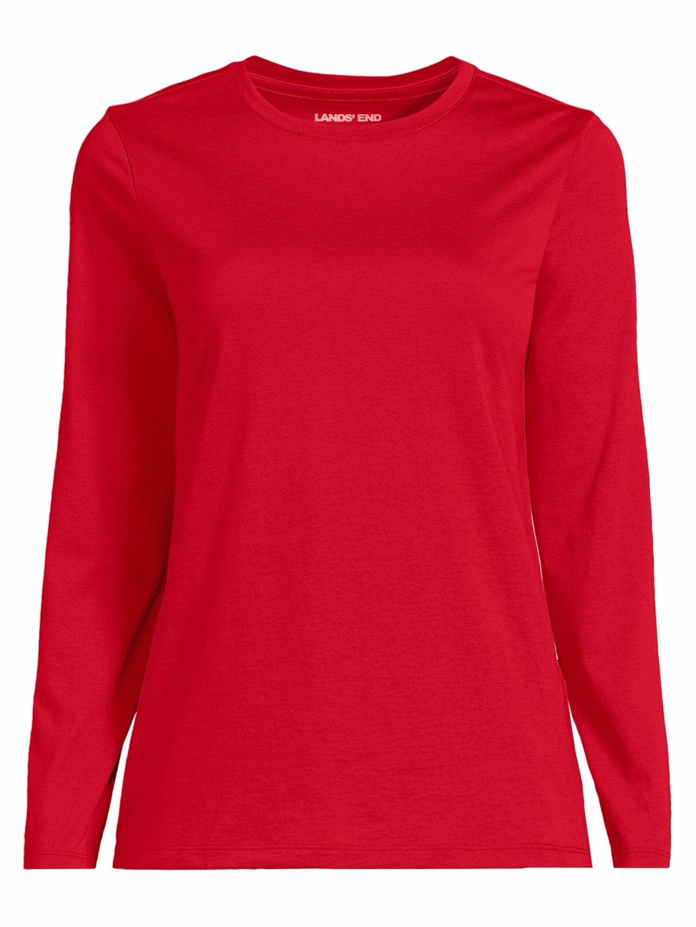 Lands' End Women’s Red Shaped Long Sleeve Crew Tee Medium Cotton Blend